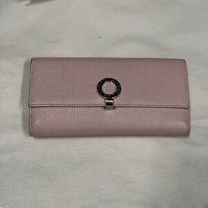 BVLGARI Pink Leather‎ Long Wallet Continental Flap Bifold Purse